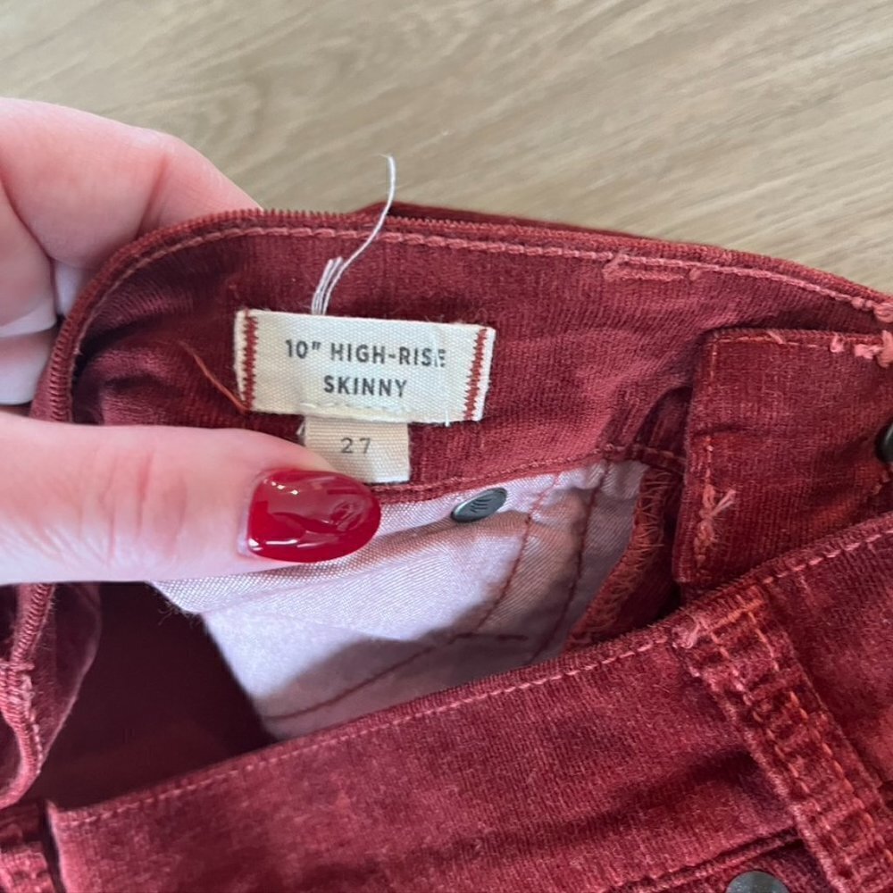 ** Madewell Red Burgundy Velvet 10” High Rise Skinny Ankle Jeans Velour 27 - Picture 8 of 9